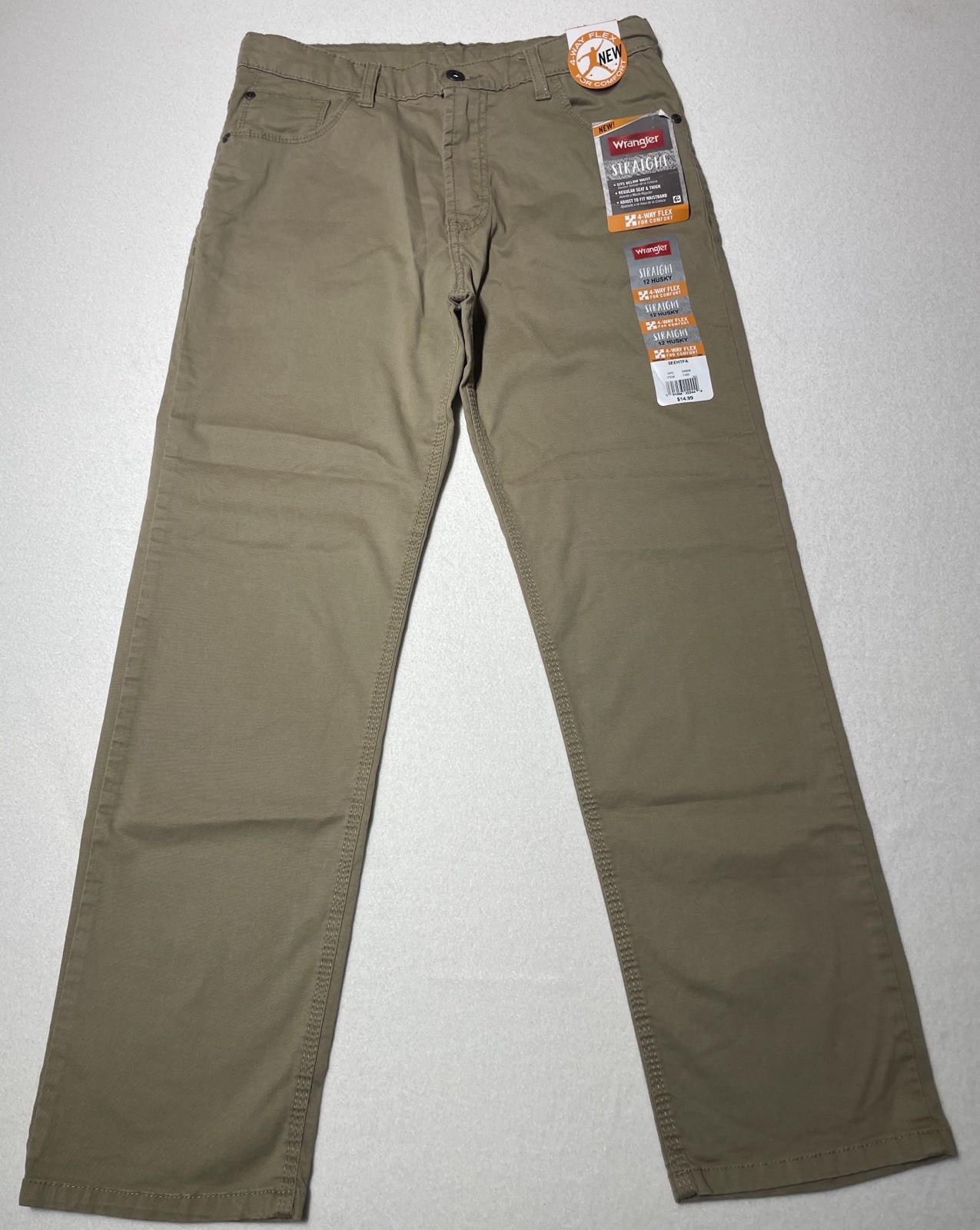 Boy's 12 Khaki Husky Wrangler Straight Fit 4 Way Flex Comfor