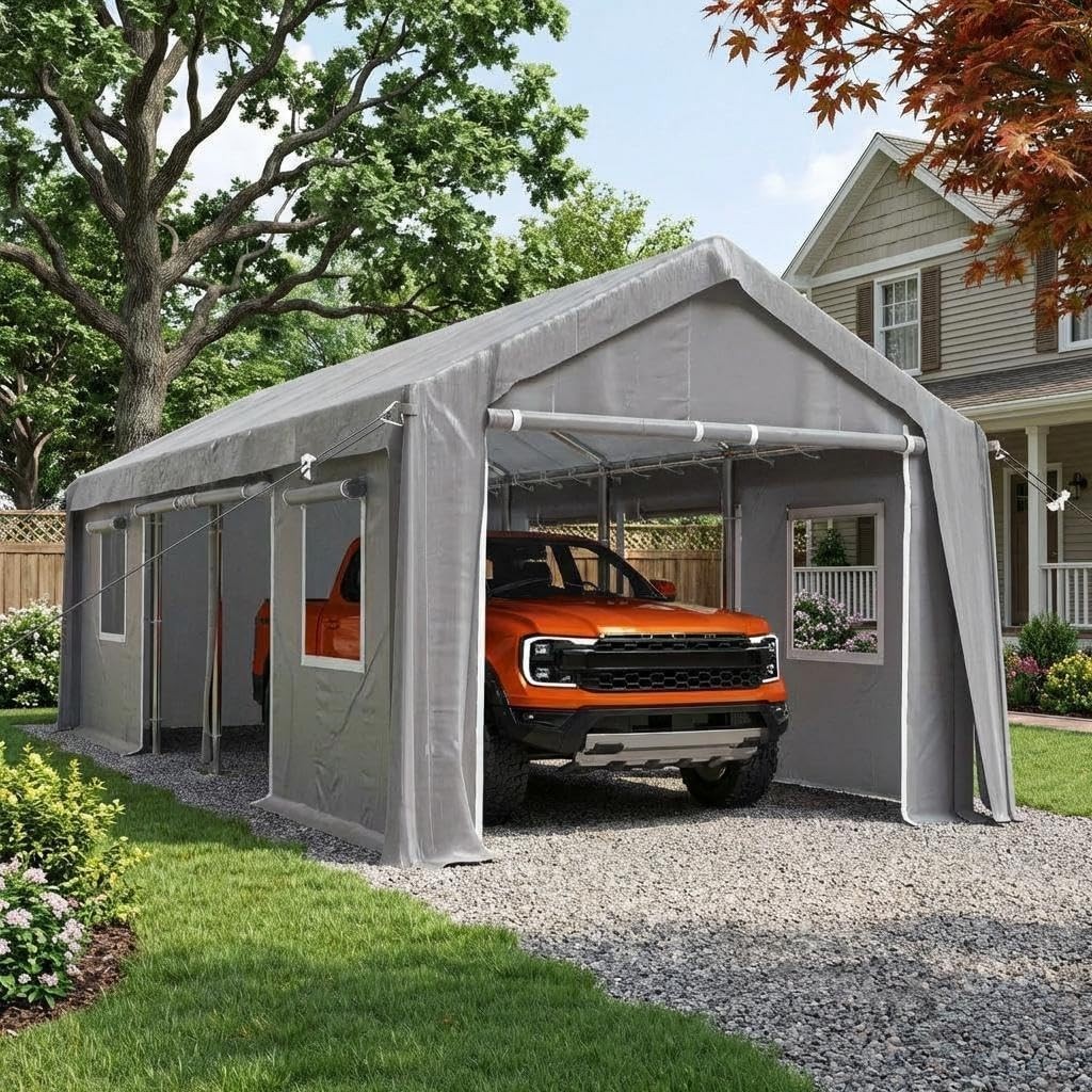 20'X10'X11' Windproof Carport Heavy Duty, Reinforced Poles &