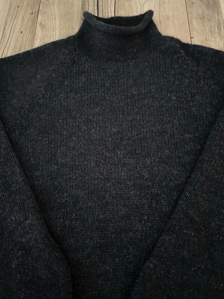Vtg 90’s J Crew Wool Roll Neck Fisherman’s Sweater XL Classic Charcoal Gray Soft - Image 3 of 4