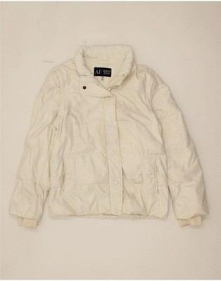 ARMANI JEANS Damen Wattierte Jacke EU 42 Large Weiß Polyamid DQ06