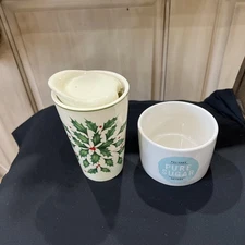 Lot of 2 Lenox Holiday Travel Mug 12 oz and Lenox x Kate Spade Sugar Bowl No Lid