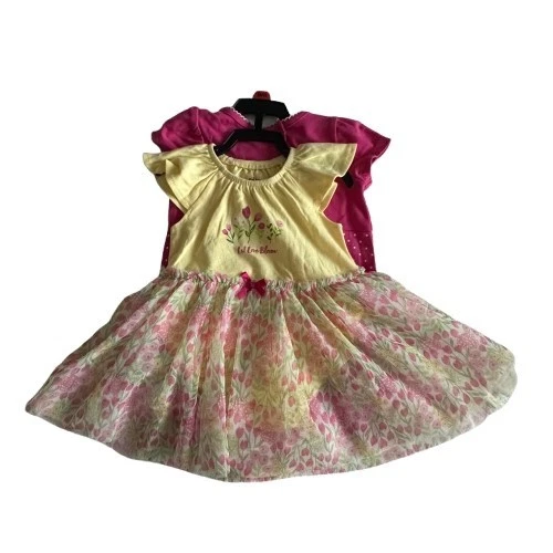 Conjunto de 2 Roupas de Algodão Rosa e Amarelo para Bebê Menina 9M Novo com etiquetas Kids Headquarters - Imagem 3 de 4