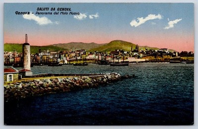 Vintage Italy Postcard GENOVA Panorama dal Molo Nuovo 1910s