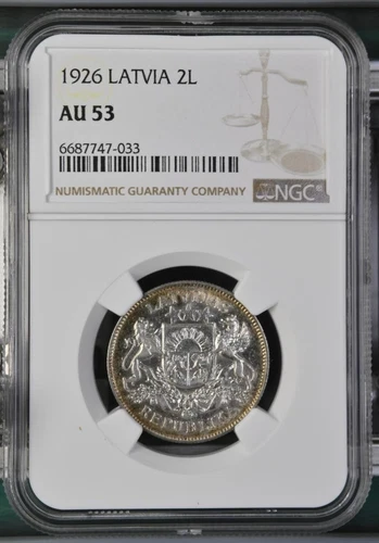 Latvia 2 Lati 1926 NGC AU 53