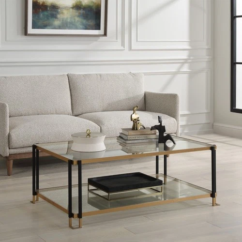 Uttermost 24846 Kentmore 48"W Glass Top Iron Coffee Table - Gold - Picture 5 of 5