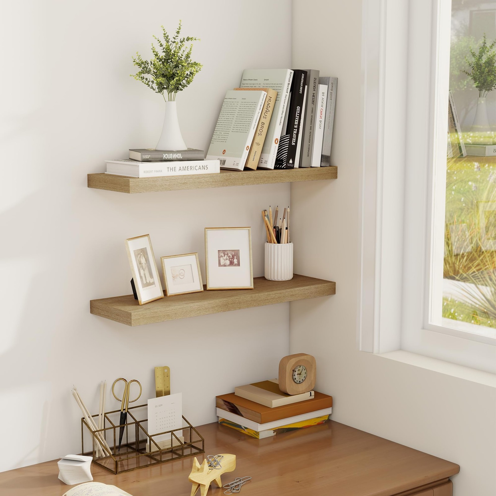 Floating Shelves for Wall, 22.5" Rustic Wood Deep Wall Mounted Shelves with I...