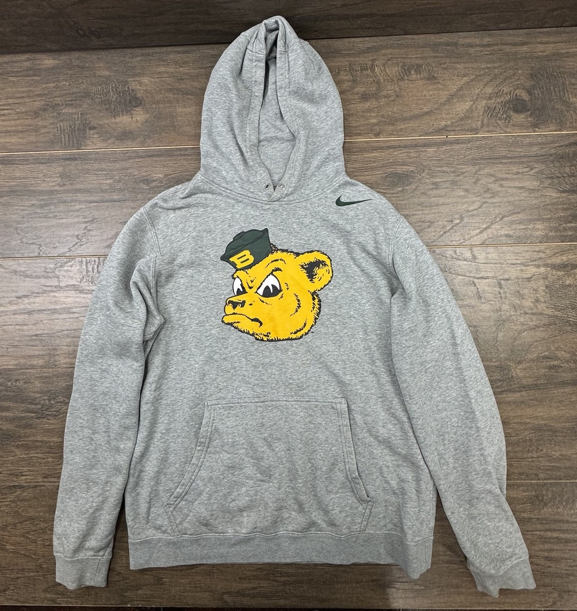 Vintage Nike Baylor Sailor Bear Hoodie Mens Medium Gray Fleece