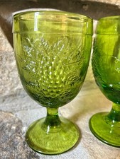 Vintage 70s Indiana Glass Harvest Grape Wine Goblets - Set of 2, Dark Green, 8oz