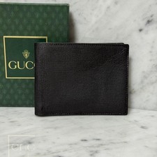 OLD GUCCI Bi Fold Wallet Genuine Leather Black Plain