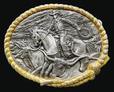 Western Cowboy Cattle Drive Vintage Belt Buckle