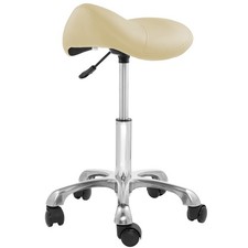 Hydraulic Adjustable Rolling Spa Saddle Stool with Swivel Wheels - Cream
