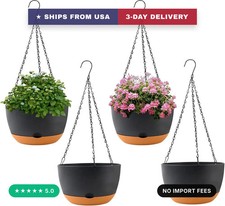KPUVX 4 Pack Plastic Hanging pots for Plants Indoor,8 Inch Plant Pot Indoor Outd