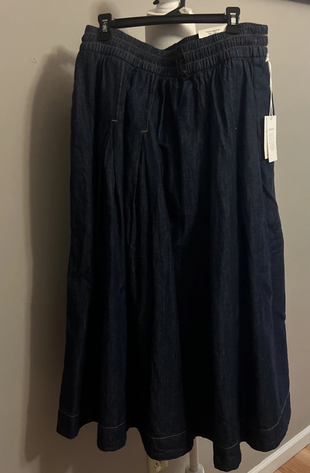 Free Assembly Size S Skirt Midi A Line Elastic Waist Pull Swing Skirt Blue