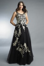 Gold Floral Embroidered Tulle Ballgown