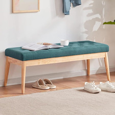 Panca Fondoletto in Tessuto Con Struttura Legno, Cassapanca Pouf Camera Da Letto