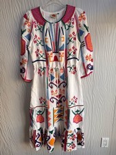 FARM  Rio  Pineapple Embroidered Midi Dress Cross Stitch. Linen Blend- Sz: XS