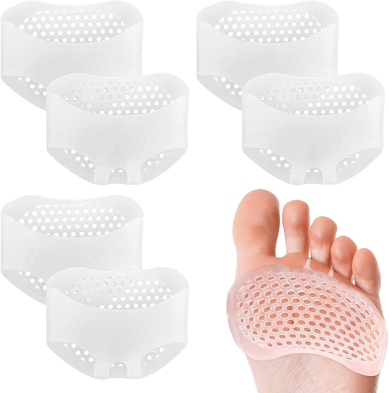 6 Pack Metatarsal Pads, Metatarsal Pads Women Men, Reusable Gel Ball of Foot Cu