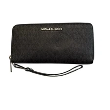 Michael Kors Jet Set Travel Large Continental Wallet Wristlet MK Black