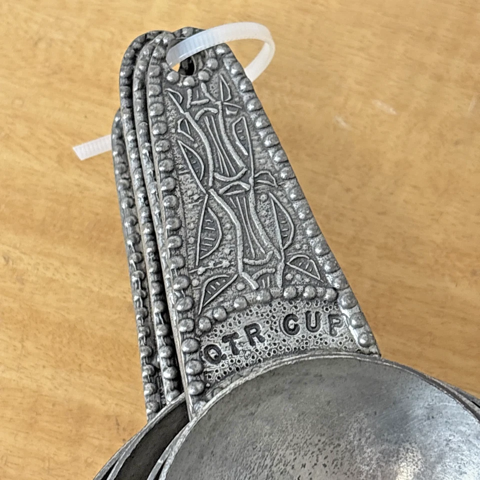 Crosby Taylor Bamboo Pattern Set of 4 Measuring Cups Pewter - Image 2 of 4