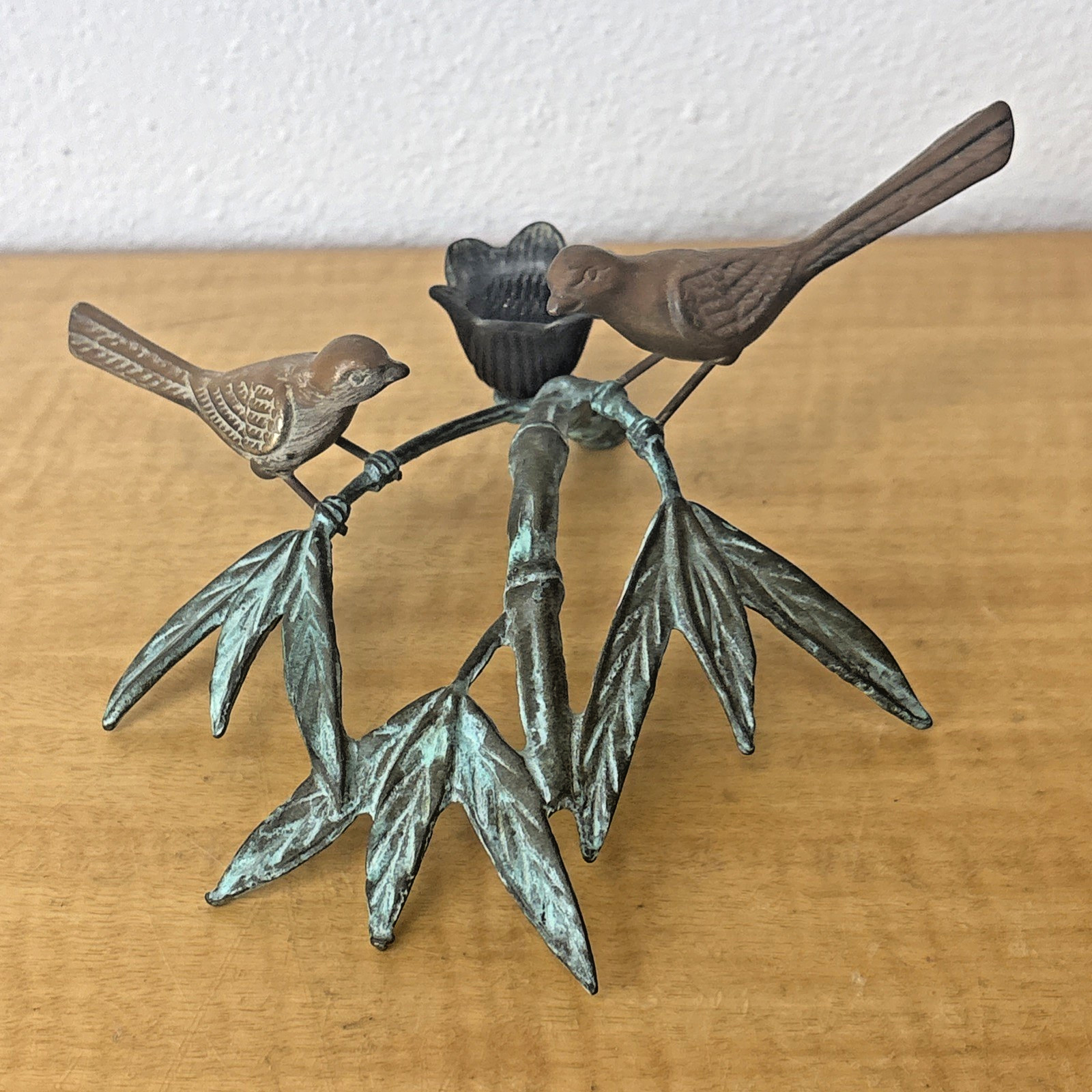 Andrea by Sadek Brass Metal Birds on Bamboo Ikebana Art Vase