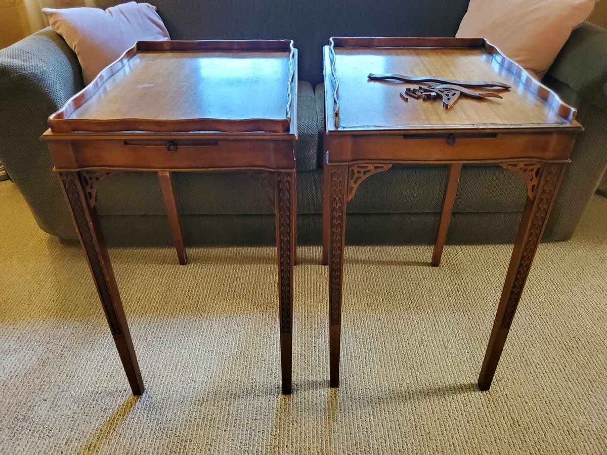 Antique Charak Furniture Pair of Side End Accent Tables