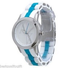 NEW A|X ARMANI EXCHANGE WHITE & BLUE SILICONE WRAPPED STEEL BAND WATCH-AX5072