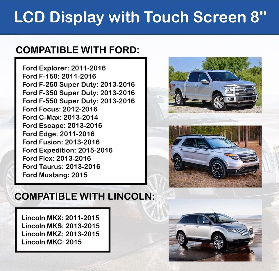 Lincoln MKS SYNC 2 2013-2015 Ford Radio Repuesto 8" Pantalla Táctil LCD Monitor Foto 2 de 4