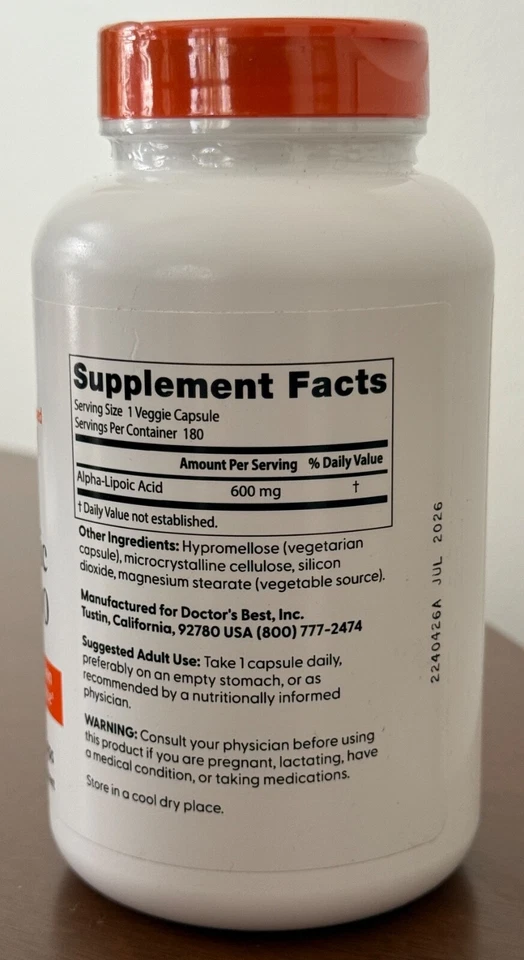 Ácido alfa lipoico Doctors Best 600 mg (180 cápsulas vegetales) Foto 2 de 2