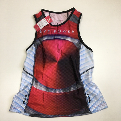 NWT PRIMAL Womens sz Small MultiColor Print Full Zip Fitted Triathlon Active Top