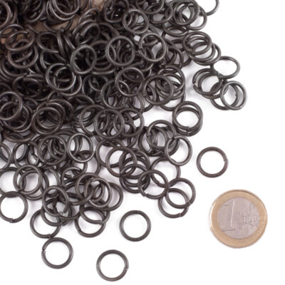 3kg lose runde Kettenringe, unvernietet, Ø 9mm, 1,6mm breit, brünierter Stahl