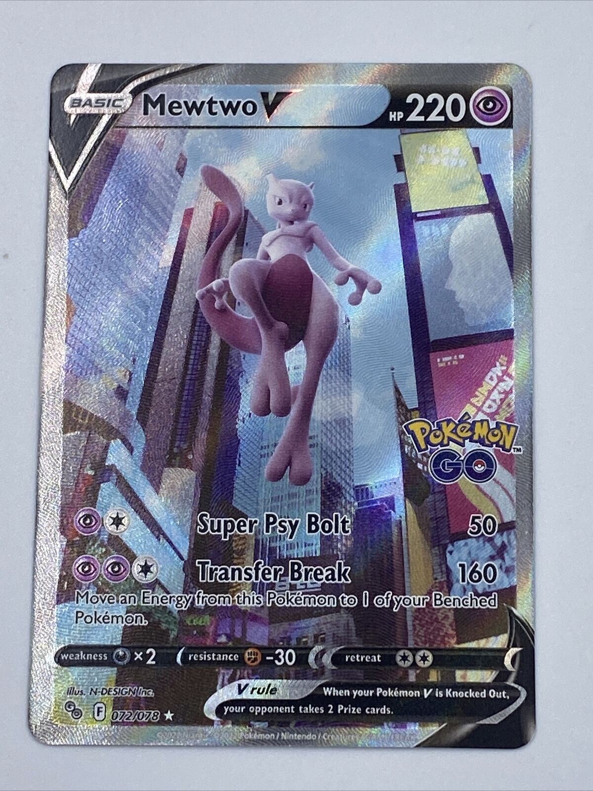 Pokemon TCG Pokemon GO Mewtwo V 072/078 PSA: 10