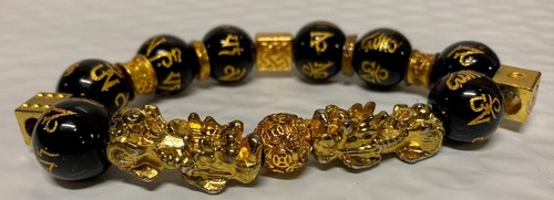 BUDDHA POWER Feng Shui Black Obsidian,Double Pixiu,Wealth Bracelet