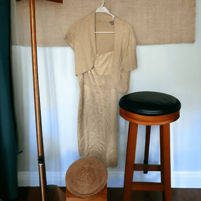 Ann Taylor gold spaghetti strap fitted dress along with gold medium shrug | eBay Ann Taylor gold spaghetti strap fitted dress along with gold medium shrug | eBay