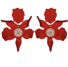 Lele Sadoughi Crystal Lily Clip Earrings - Red