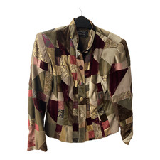 Beatrice Von Trescow Patchwork Velvet And Silk Jacket Greens And Burgundy Uk Siz