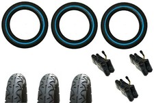 3 x URBAN DETOUR DOUBLE 3 x 12" Pram Tyres + 3 x Bent Valve tubes - BLUE LINE