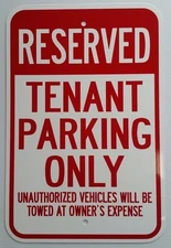 12"X18" RESERVED TENANT PARKING ONLY ALUMINUM SIGNS Heavy Duty Metal Resident