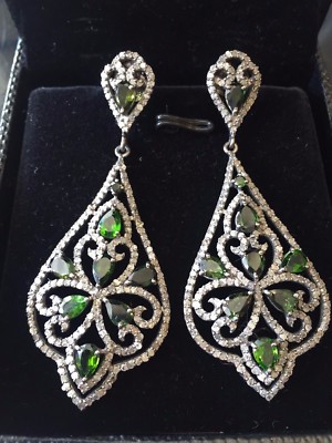 Champagne Diamond, Emerald Sterling Silver Earrings from