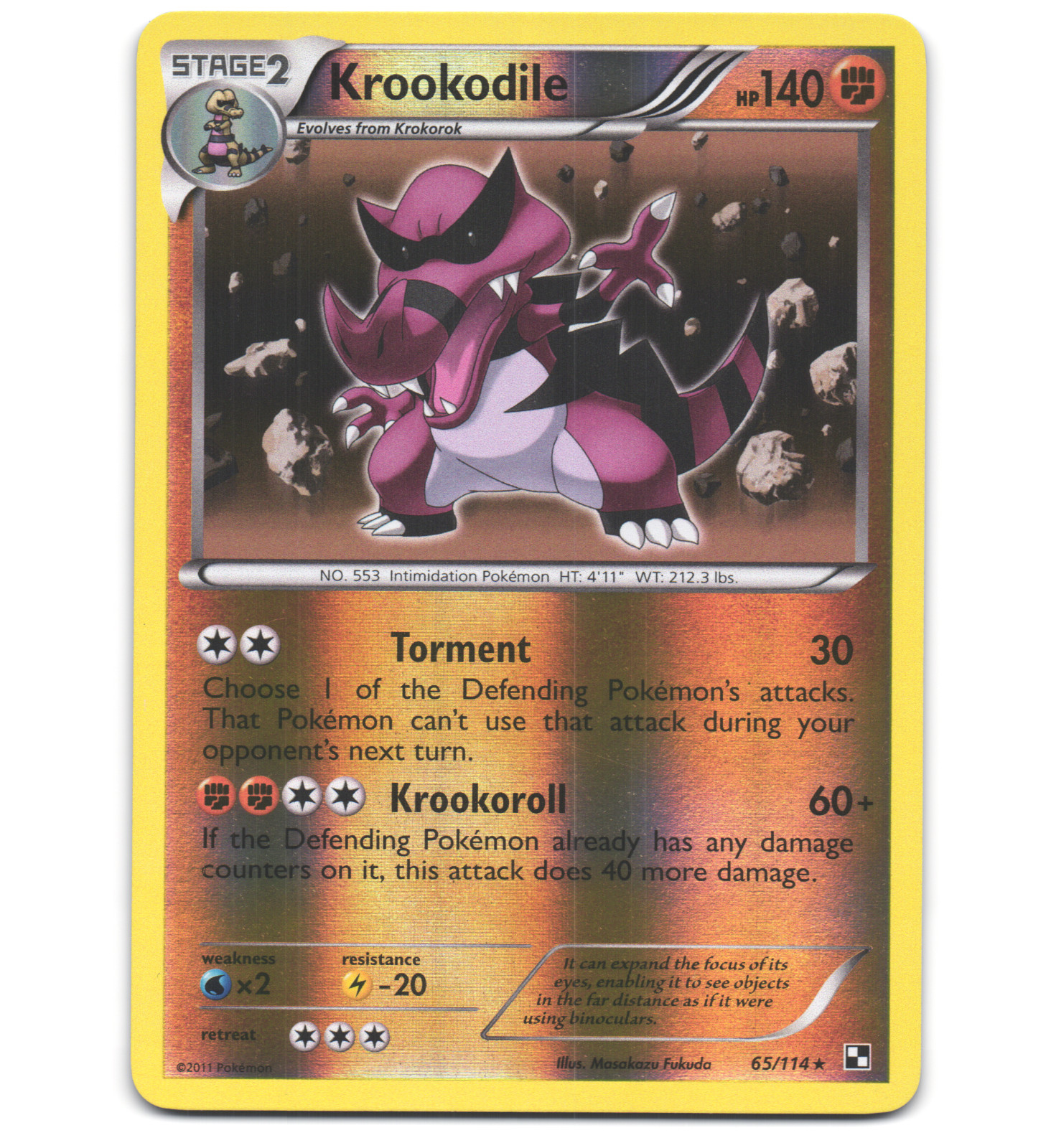 Pokemon 2011 Near Mint NM Krookodile Black & White REVERSE 65/114 Card