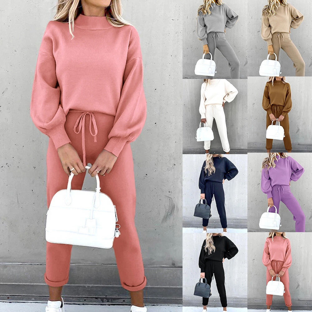 Womens Co ord Set Long Sleeve Sweatshirt Joggers Gym Tracksuit Loungewear Suit