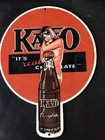 VINTAGE STYLE KAYO CHOCOLATE COLA 12 X 9 INCH PORCELAIN PADDLE SIGN WITH PINUP
