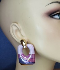 Handcrafted Purple Plum Ceramic Gold Dipped Square Ceramic Stud Earrings Jewelry
