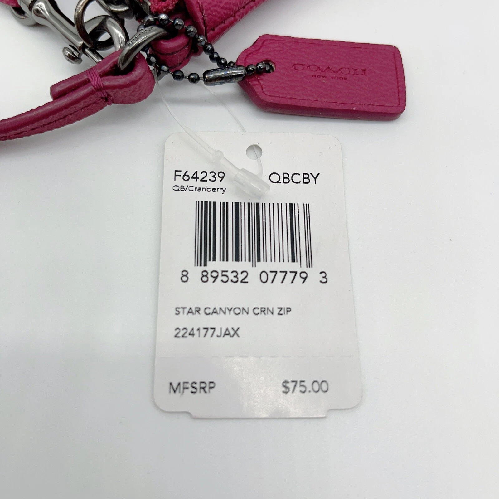 Coach F64239 Polso con cerniera ad angolo stampa Cranberry Star Canyon Nuovo con etichette Org $75