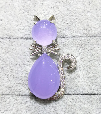 Lavender Purple Green Red Real Jade Drop Cat 18KGP