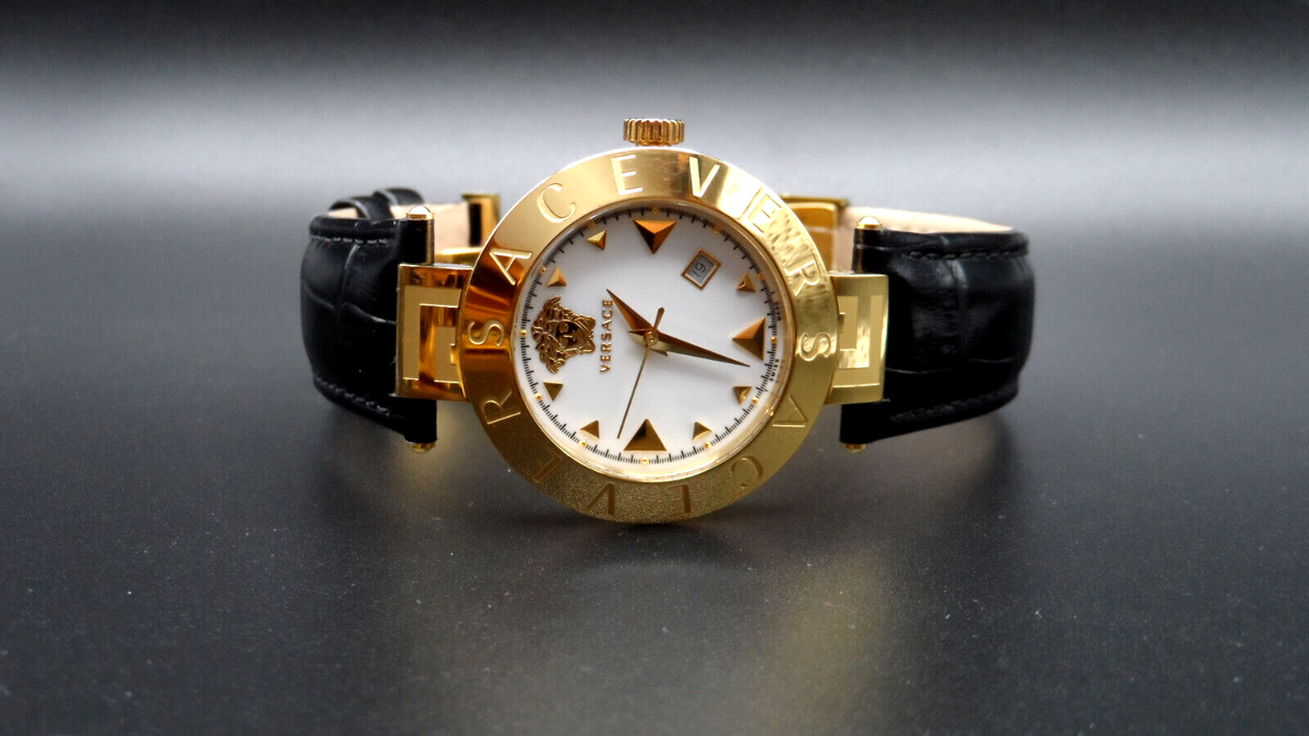 Versace XLQ Reve Black Leather Band Date Dial Women's Watch $1100