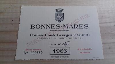 wine label Bonnes Mares 1966 Comte De Vogue wine label wine label