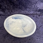 Vintage AVON  BLUE SLAG MILK GLASS Oval SOAP DISH  Embossed Roses 1978