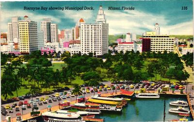 Vintage Postcard- Biscayne Bay Showing Municipal Dock, Miami, FL