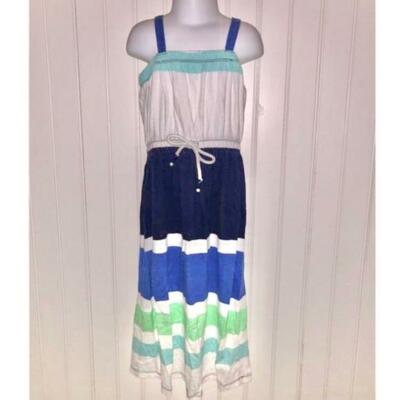 green emerald velvet dress Aqua & Navy Stripe 3/4 Sleeve Maxi Dress Large