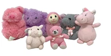 GIRLS LOT 7 Pink Purple Plush Bunny Hippo Llama Pig Bear Stuffed Small Hands